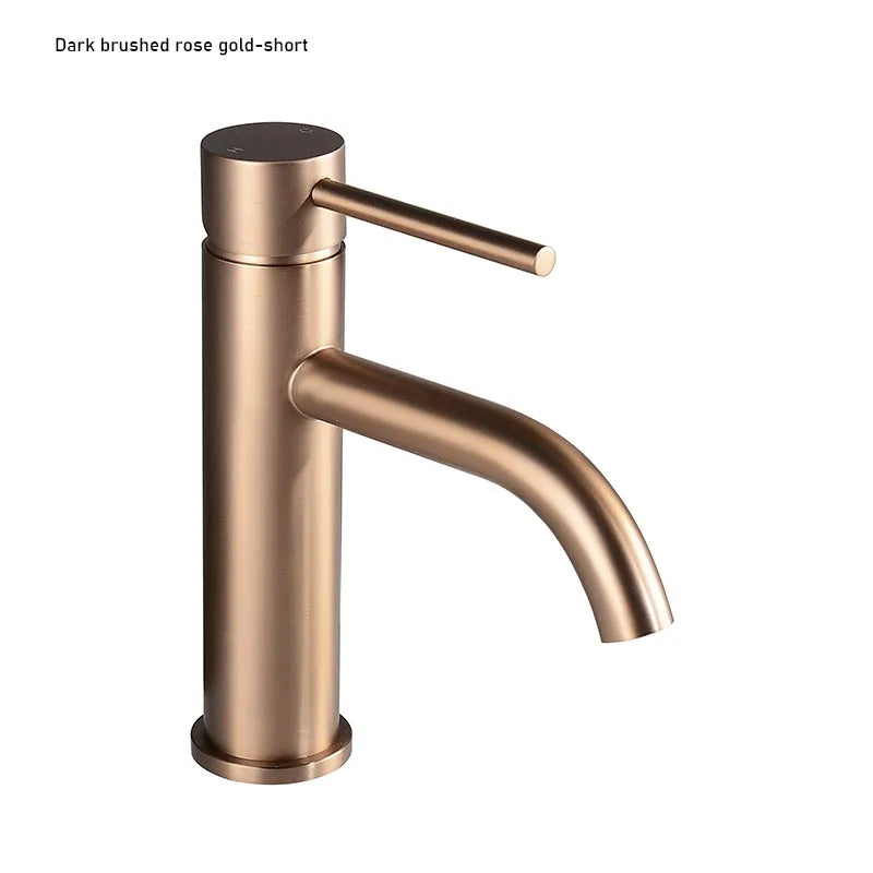 Brushed Rose Gold Bathroom Washbasin Faucet Deck Mounted Single Hole & Handle Cold And Hot Mixer Water Tap