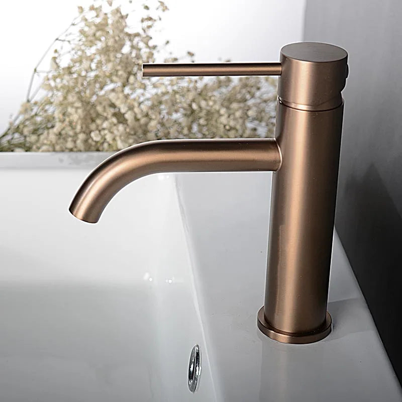 Brushed Rose Gold Bathroom Washbasin Faucet Deck Mounted Single Hole & Handle Cold And Hot Mixer Water Tap