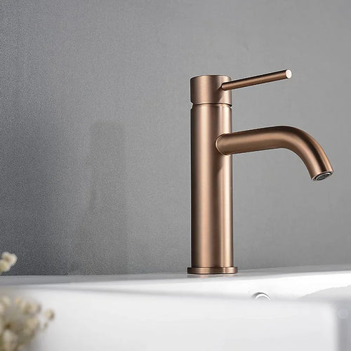 Brushed Rose Gold Bathroom Washbasin Faucet Deck Mounted Single Hole & Handle Cold And Hot Mixer Water Tap