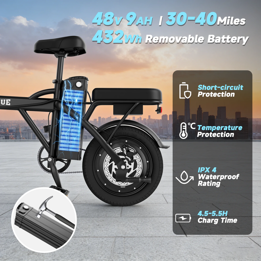 EU Stock 500W 48V 9Ah Foldable Electric Bike 22MPH 40Miles 14inch All-Terrain E-Bike for Adults Commuter City Bicycle with Suspension, Fast 3-7 Days Delivery, 365 Days Warranty, Ideal for Daily Travel
