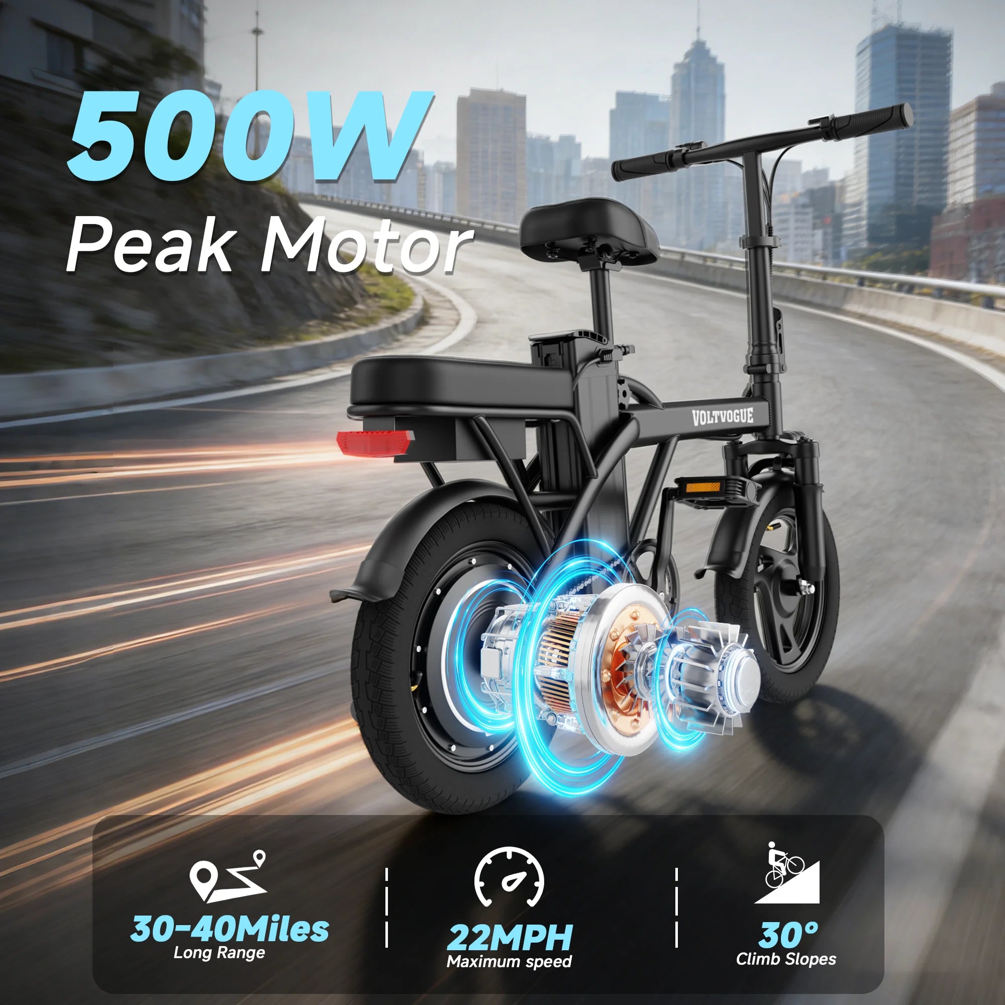 EU Stock 500W 48V 9Ah Foldable Electric Bike 22MPH 40Miles 14inch All-Terrain E-Bike for Adults Commuter City Bicycle with Suspension, Fast 3-7 Days Delivery, 365 Days Warranty, Ideal for Daily Travel