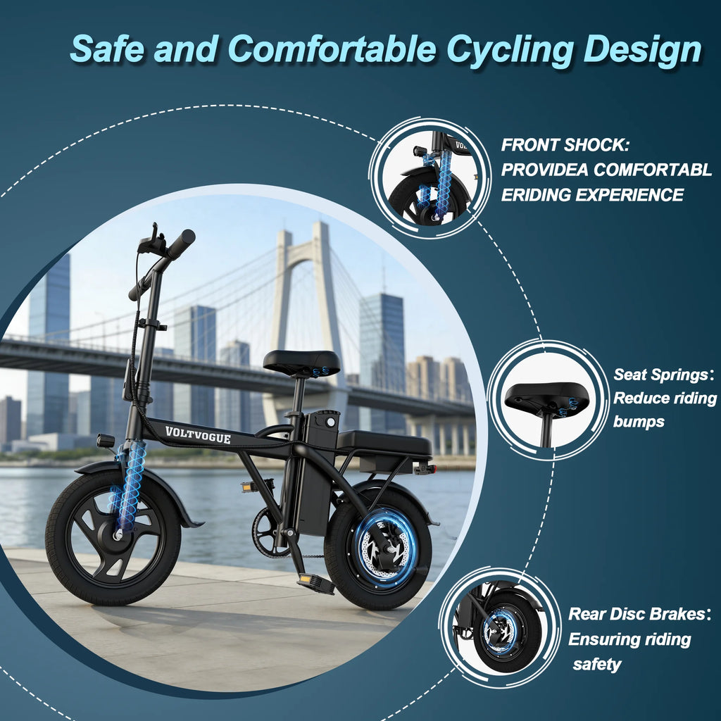 EU Stock 500W 48V 9Ah Foldable Electric Bike 22MPH 40Miles 14inch All-Terrain E-Bike for Adults Commuter City Bicycle with Suspension, Fast 3-7 Days Delivery, 365 Days Warranty, Ideal for Daily Travel
